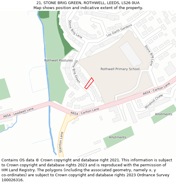 21, STONE BRIG GREEN, ROTHWELL, LEEDS, LS26 0UA: Location map and indicative extent of plot
