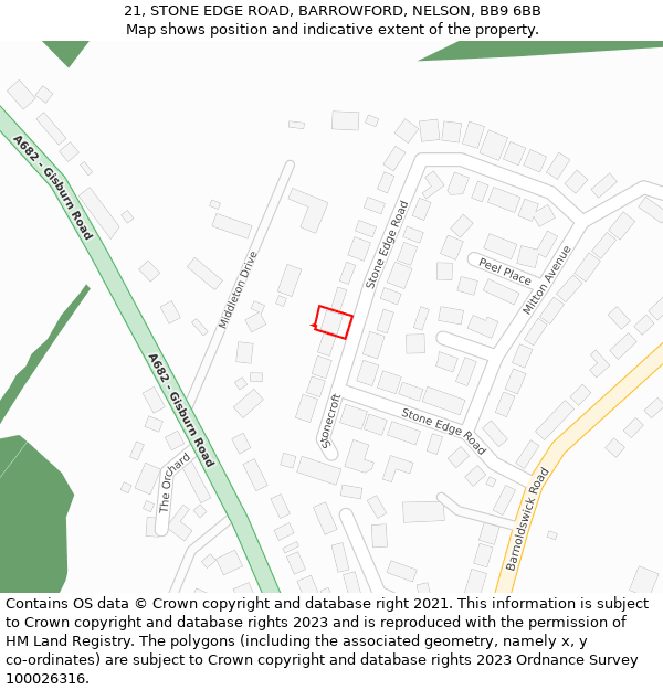 21, STONE EDGE ROAD, BARROWFORD, NELSON, BB9 6BB: Location map and indicative extent of plot