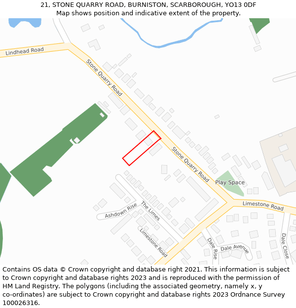 21, STONE QUARRY ROAD, BURNISTON, SCARBOROUGH, YO13 0DF: Location map and indicative extent of plot