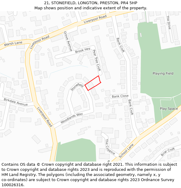 21, STONEFIELD, LONGTON, PRESTON, PR4 5HP: Location map and indicative extent of plot