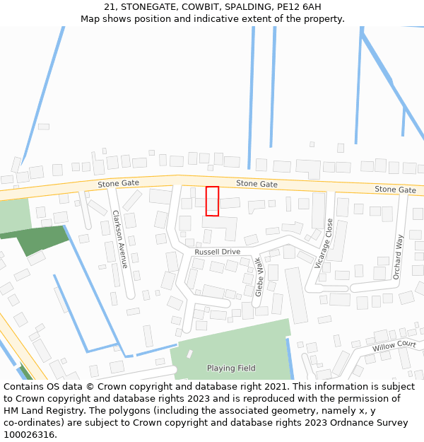 21, STONEGATE, COWBIT, SPALDING, PE12 6AH: Location map and indicative extent of plot