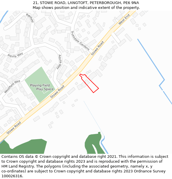 21, STOWE ROAD, LANGTOFT, PETERBOROUGH, PE6 9NA: Location map and indicative extent of plot