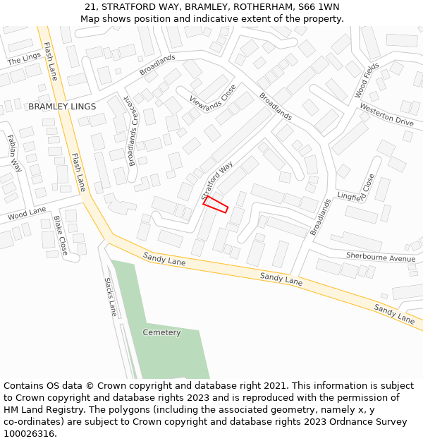 21, STRATFORD WAY, BRAMLEY, ROTHERHAM, S66 1WN: Location map and indicative extent of plot