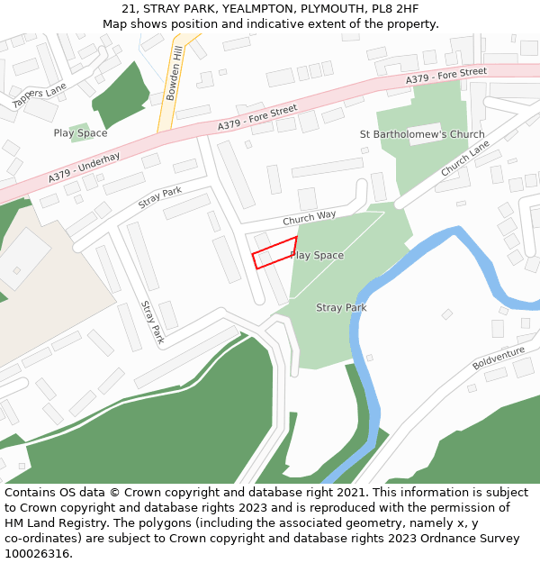 21, STRAY PARK, YEALMPTON, PLYMOUTH, PL8 2HF: Location map and indicative extent of plot