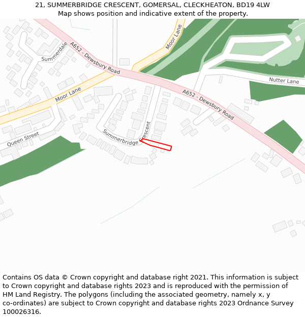 21, SUMMERBRIDGE CRESCENT, GOMERSAL, CLECKHEATON, BD19 4LW: Location map and indicative extent of plot