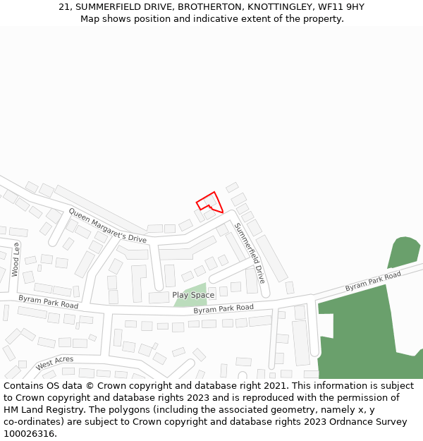 21, SUMMERFIELD DRIVE, BROTHERTON, KNOTTINGLEY, WF11 9HY: Location map and indicative extent of plot