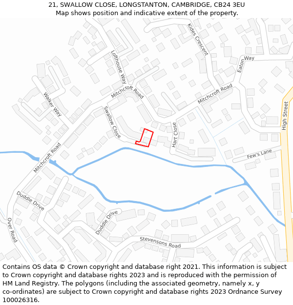 21, SWALLOW CLOSE, LONGSTANTON, CAMBRIDGE, CB24 3EU: Location map and indicative extent of plot