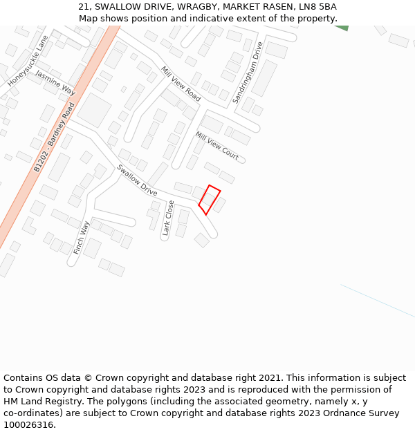 21, SWALLOW DRIVE, WRAGBY, MARKET RASEN, LN8 5BA: Location map and indicative extent of plot