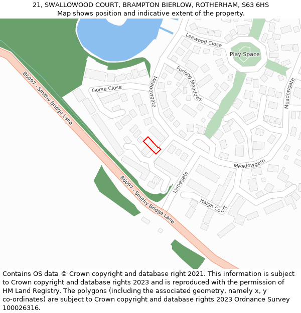 21, SWALLOWOOD COURT, BRAMPTON BIERLOW, ROTHERHAM, S63 6HS: Location map and indicative extent of plot