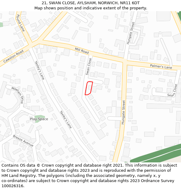 21, SWAN CLOSE, AYLSHAM, NORWICH, NR11 6DT: Location map and indicative extent of plot