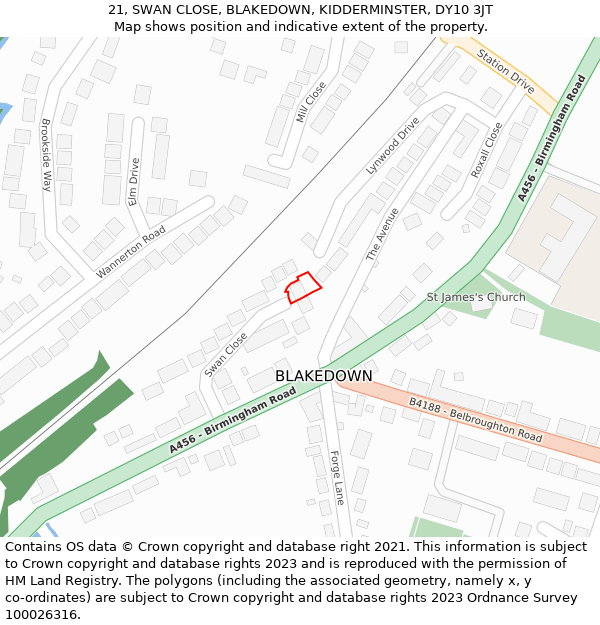 21, SWAN CLOSE, BLAKEDOWN, KIDDERMINSTER, DY10 3JT: Location map and indicative extent of plot