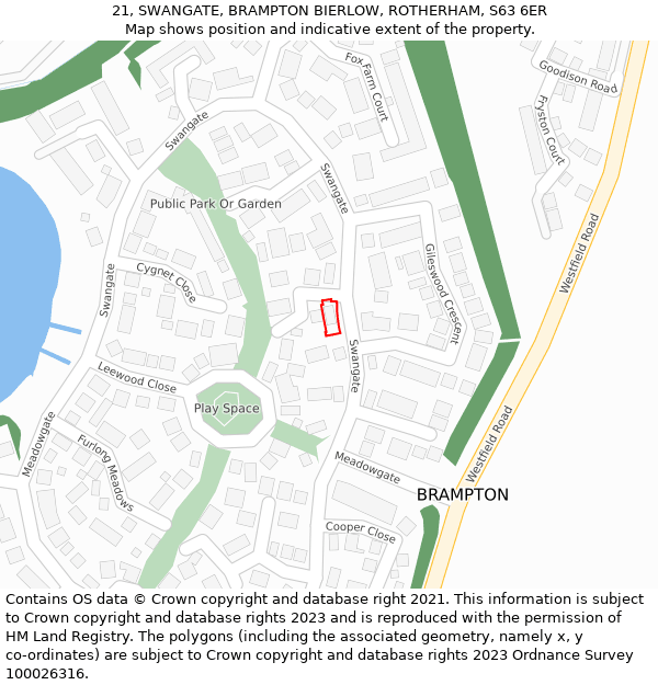 21, SWANGATE, BRAMPTON BIERLOW, ROTHERHAM, S63 6ER: Location map and indicative extent of plot