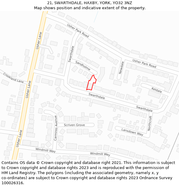 21, SWARTHDALE, HAXBY, YORK, YO32 3NZ: Location map and indicative extent of plot