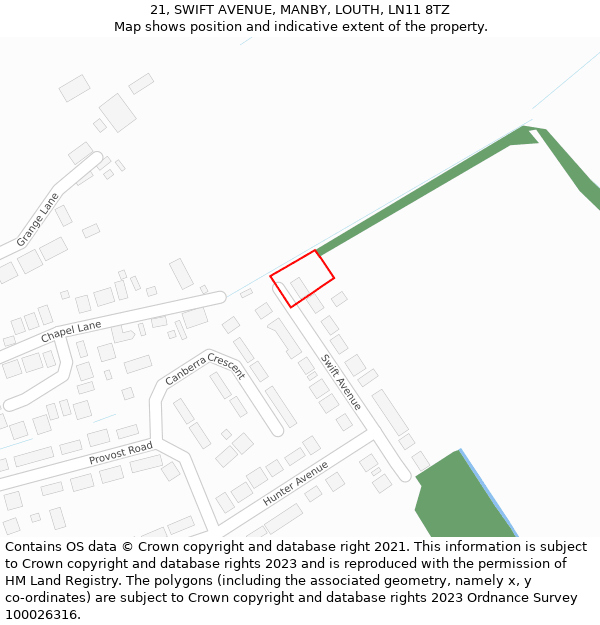 21, SWIFT AVENUE, MANBY, LOUTH, LN11 8TZ: Location map and indicative extent of plot