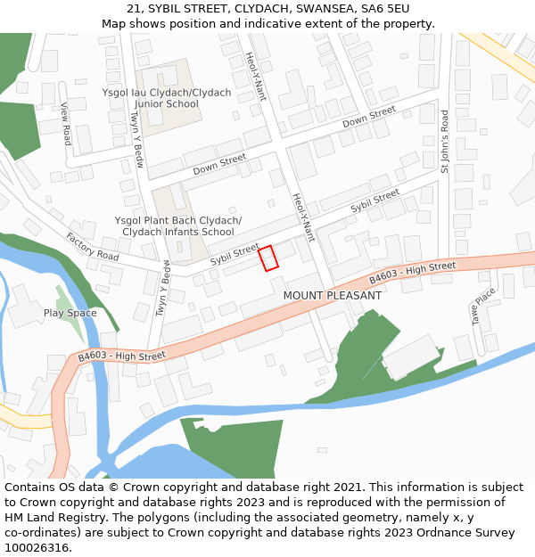 21, SYBIL STREET, CLYDACH, SWANSEA, SA6 5EU: Location map and indicative extent of plot