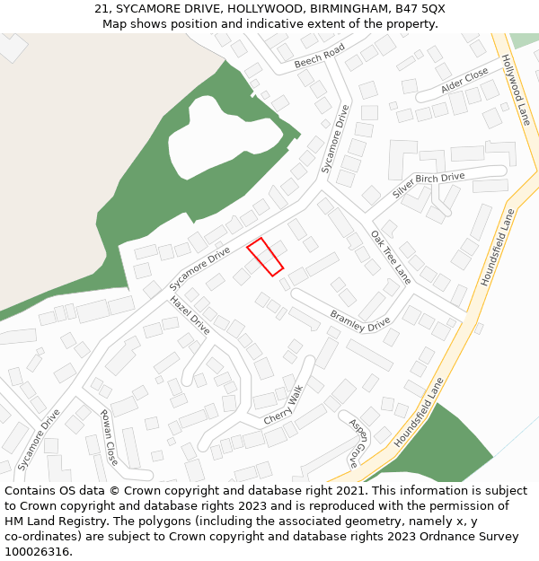 21, SYCAMORE DRIVE, HOLLYWOOD, BIRMINGHAM, B47 5QX: Location map and indicative extent of plot