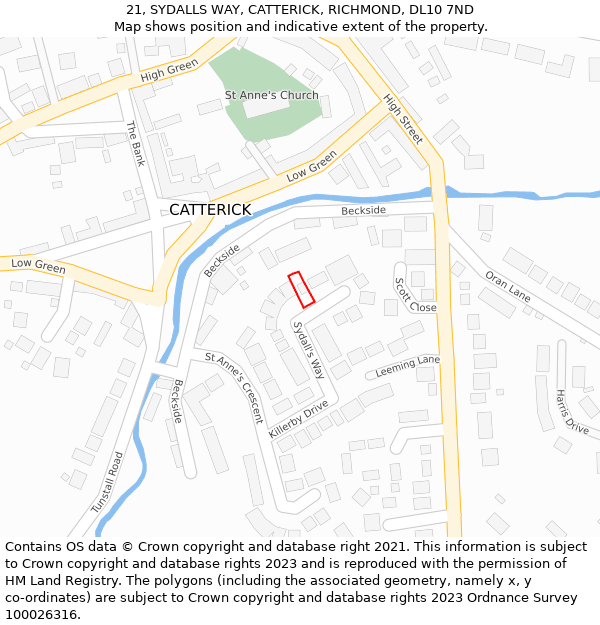 21, SYDALLS WAY, CATTERICK, RICHMOND, DL10 7ND: Location map and indicative extent of plot