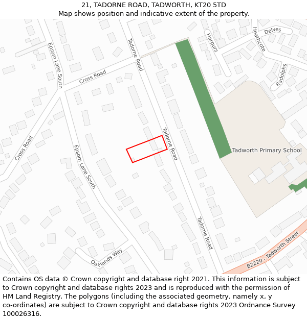 21, TADORNE ROAD, TADWORTH, KT20 5TD: Location map and indicative extent of plot