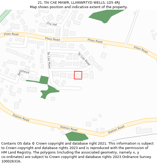 21, TAI CAE MAWR, LLANWRTYD WELLS, LD5 4RJ: Location map and indicative extent of plot