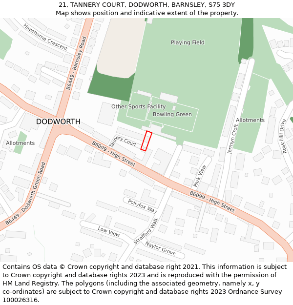 21, TANNERY COURT, DODWORTH, BARNSLEY, S75 3DY: Location map and indicative extent of plot