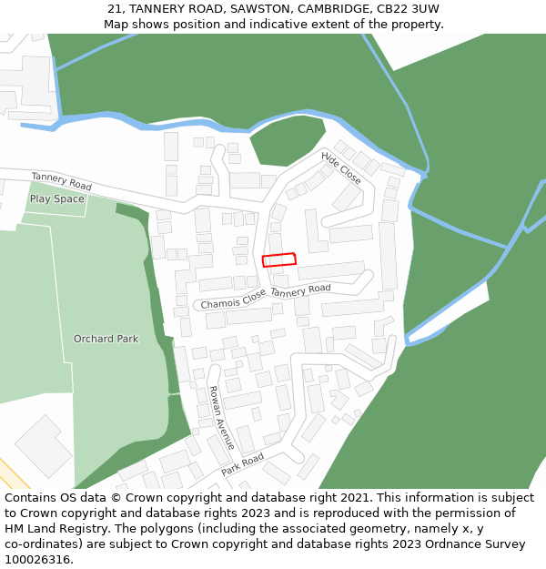 21, TANNERY ROAD, SAWSTON, CAMBRIDGE, CB22 3UW: Location map and indicative extent of plot