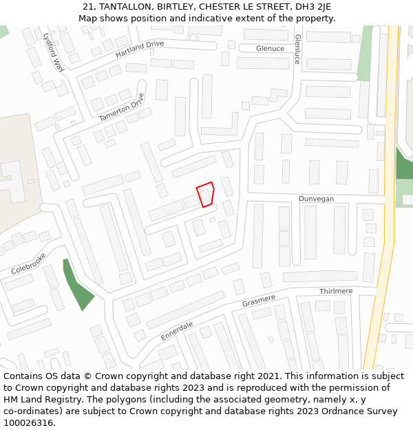 21, TANTALLON, BIRTLEY, CHESTER LE STREET, DH3 2JE: Location map and indicative extent of plot
