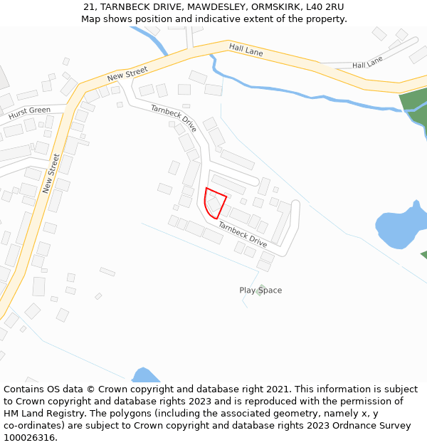 21, TARNBECK DRIVE, MAWDESLEY, ORMSKIRK, L40 2RU: Location map and indicative extent of plot