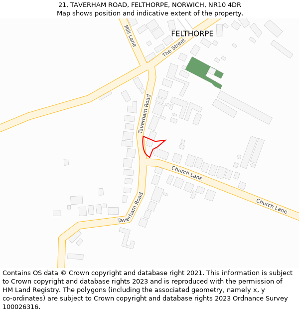 21, TAVERHAM ROAD, FELTHORPE, NORWICH, NR10 4DR: Location map and indicative extent of plot