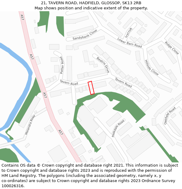 21, TAVERN ROAD, HADFIELD, GLOSSOP, SK13 2RB: Location map and indicative extent of plot