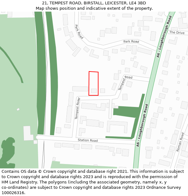 21, TEMPEST ROAD, BIRSTALL, LEICESTER, LE4 3BD: Location map and indicative extent of plot