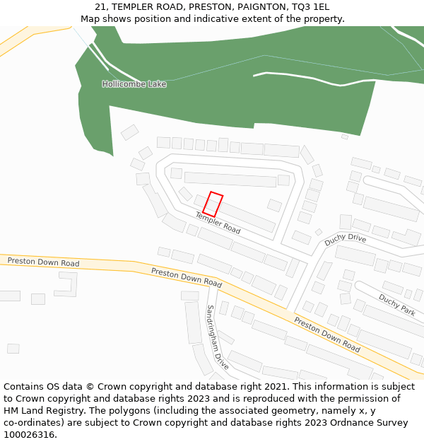 21, TEMPLER ROAD, PRESTON, PAIGNTON, TQ3 1EL: Location map and indicative extent of plot