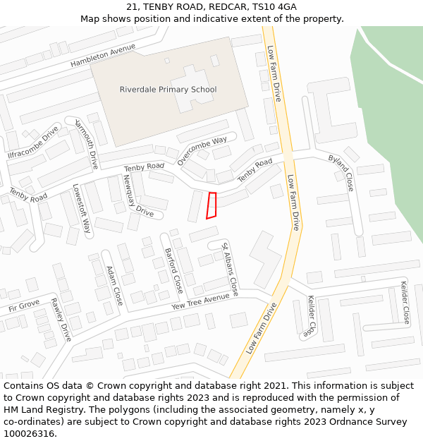 21, TENBY ROAD, REDCAR, TS10 4GA: Location map and indicative extent of plot