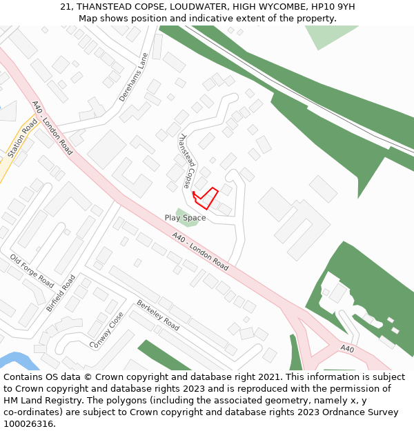 21, THANSTEAD COPSE, LOUDWATER, HIGH WYCOMBE, HP10 9YH: Location map and indicative extent of plot