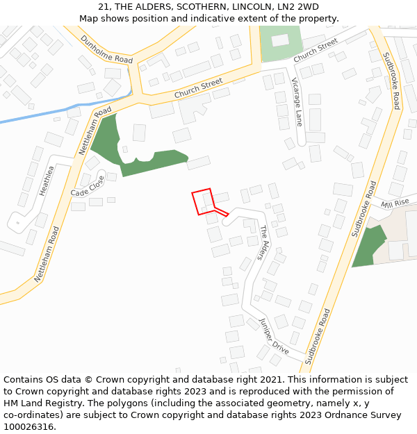 21, THE ALDERS, SCOTHERN, LINCOLN, LN2 2WD: Location map and indicative extent of plot