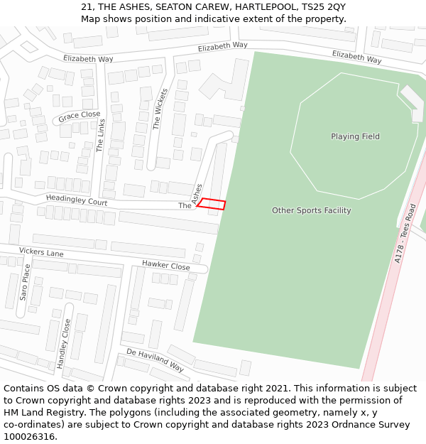 21, THE ASHES, SEATON CAREW, HARTLEPOOL, TS25 2QY: Location map and indicative extent of plot