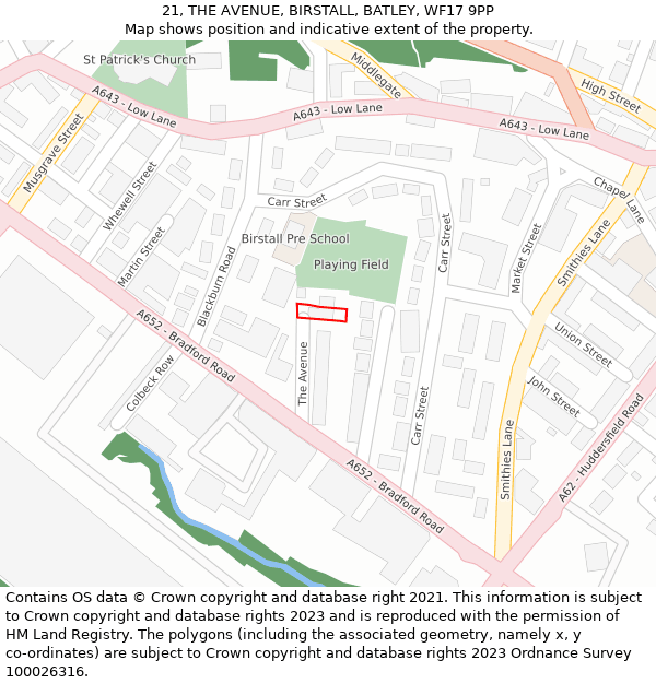 21, THE AVENUE, BIRSTALL, BATLEY, WF17 9PP: Location map and indicative extent of plot