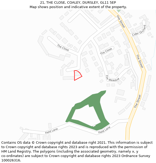 21, THE CLOSE, COALEY, DURSLEY, GL11 5EP: Location map and indicative extent of plot