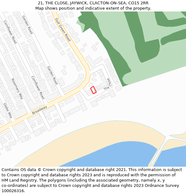 21, THE CLOSE, JAYWICK, CLACTON-ON-SEA, CO15 2RR: Location map and indicative extent of plot