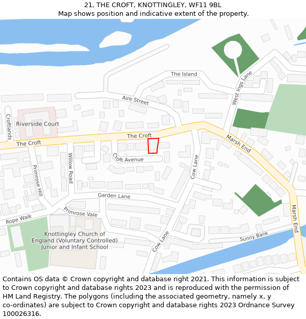 21, THE CROFT, KNOTTINGLEY, WF11 9BL: Location map and indicative extent of plot