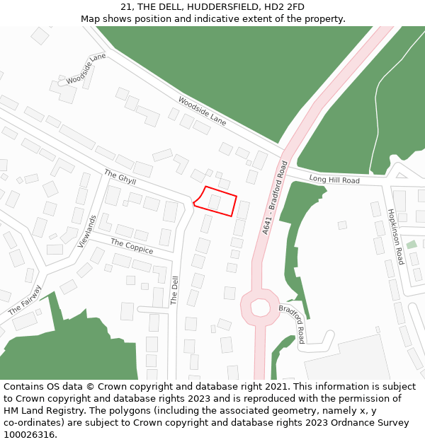 21, THE DELL, HUDDERSFIELD, HD2 2FD: Location map and indicative extent of plot