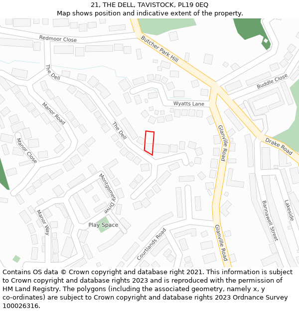 21, THE DELL, TAVISTOCK, PL19 0EQ: Location map and indicative extent of plot