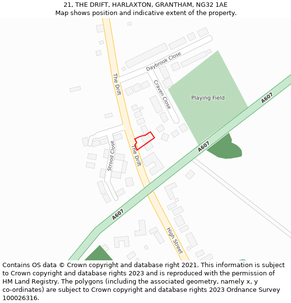 21, THE DRIFT, HARLAXTON, GRANTHAM, NG32 1AE: Location map and indicative extent of plot