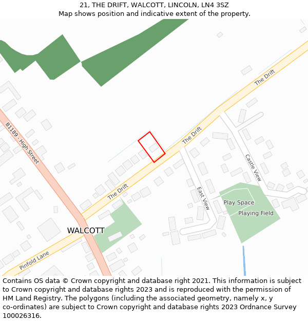 21, THE DRIFT, WALCOTT, LINCOLN, LN4 3SZ: Location map and indicative extent of plot