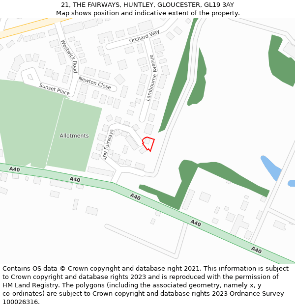 21, THE FAIRWAYS, HUNTLEY, GLOUCESTER, GL19 3AY: Location map and indicative extent of plot