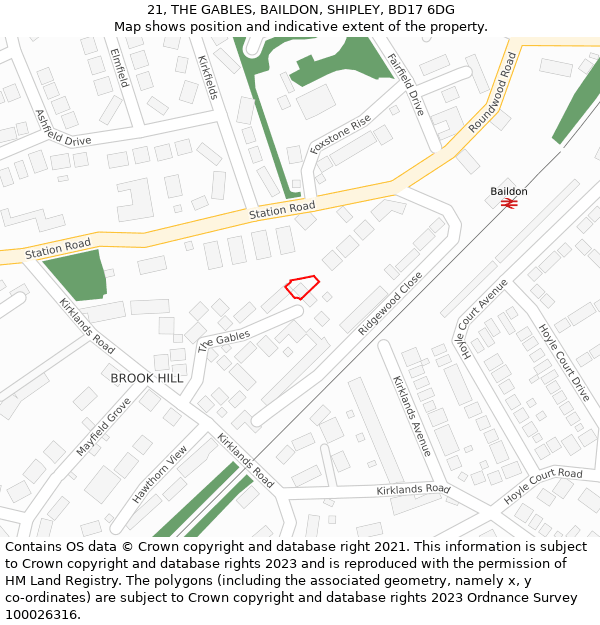 21, THE GABLES, BAILDON, SHIPLEY, BD17 6DG: Location map and indicative extent of plot