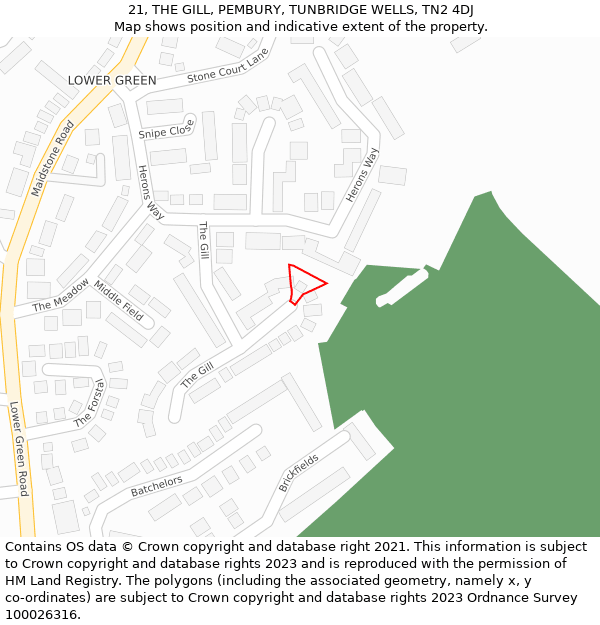 21, THE GILL, PEMBURY, TUNBRIDGE WELLS, TN2 4DJ: Location map and indicative extent of plot