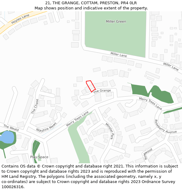 21, THE GRANGE, COTTAM, PRESTON, PR4 0LR: Location map and indicative extent of plot