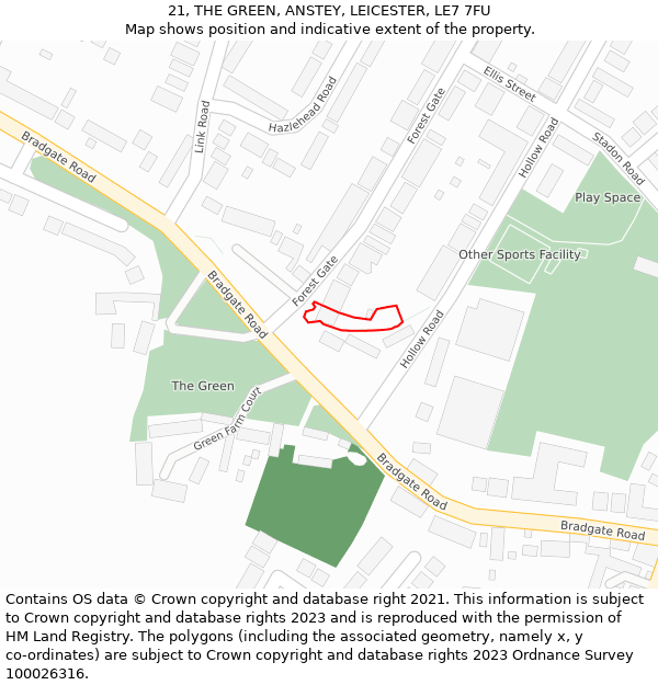 21, THE GREEN, ANSTEY, LEICESTER, LE7 7FU: Location map and indicative extent of plot