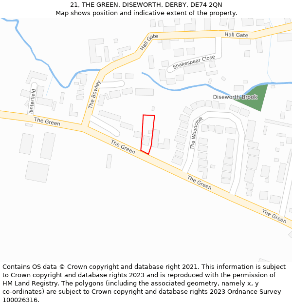 21, THE GREEN, DISEWORTH, DERBY, DE74 2QN: Location map and indicative extent of plot