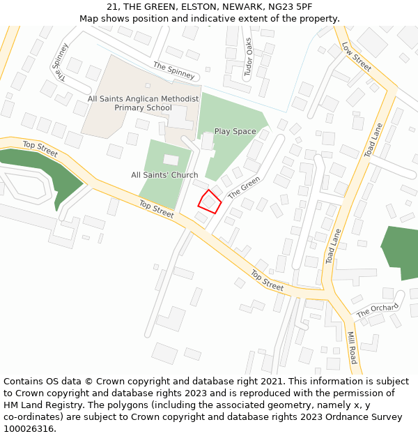 21, THE GREEN, ELSTON, NEWARK, NG23 5PF: Location map and indicative extent of plot